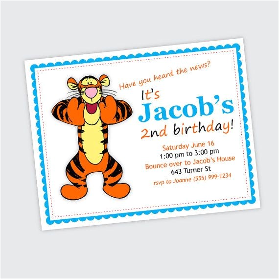Tigger 1st Birthday Invitations Tigger Birthday Party Invitation Boy or Girl by