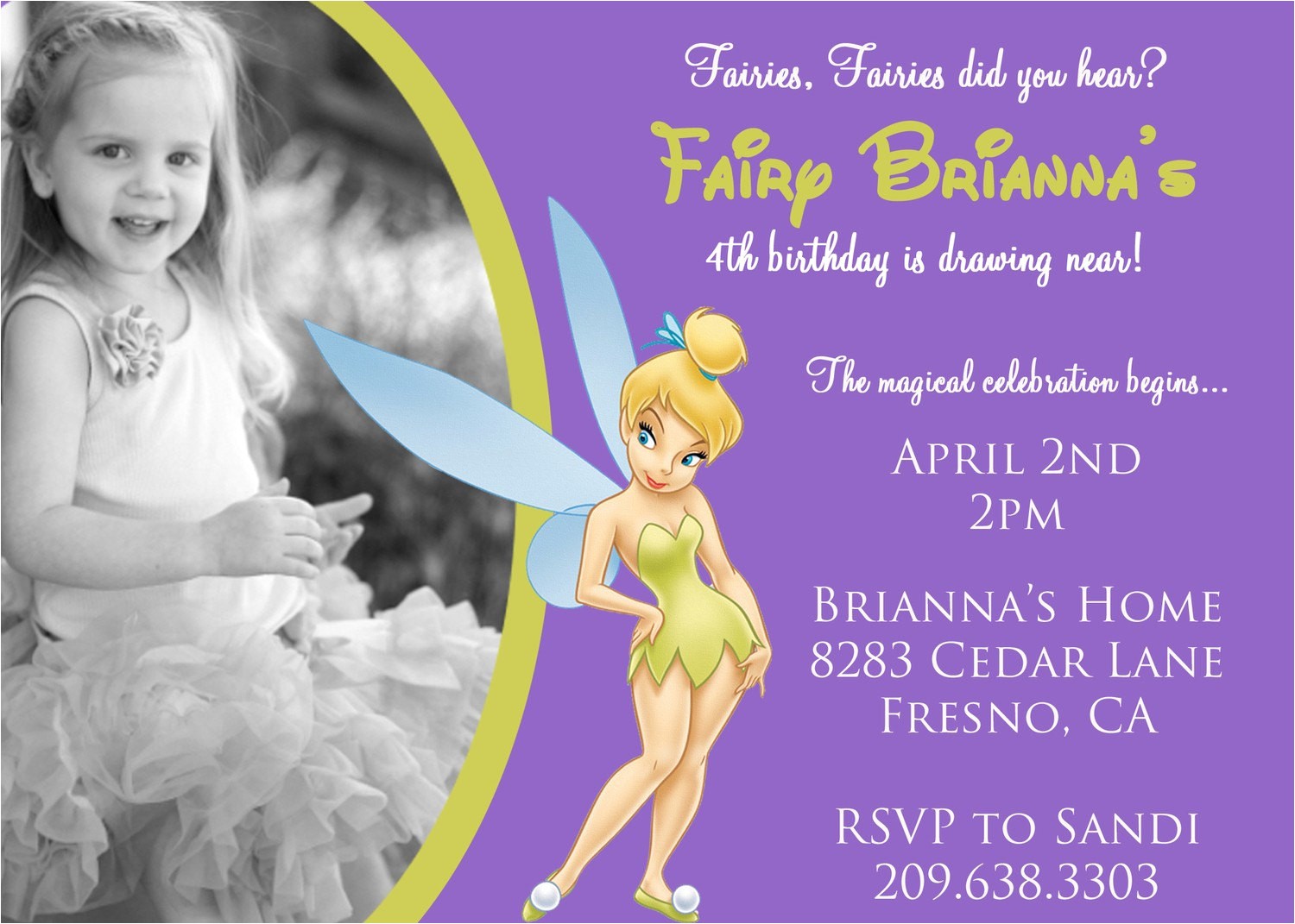 Tinkerbell Invitation Cards for Birthdays Tinkerbell Birthday Invitation with Photo by