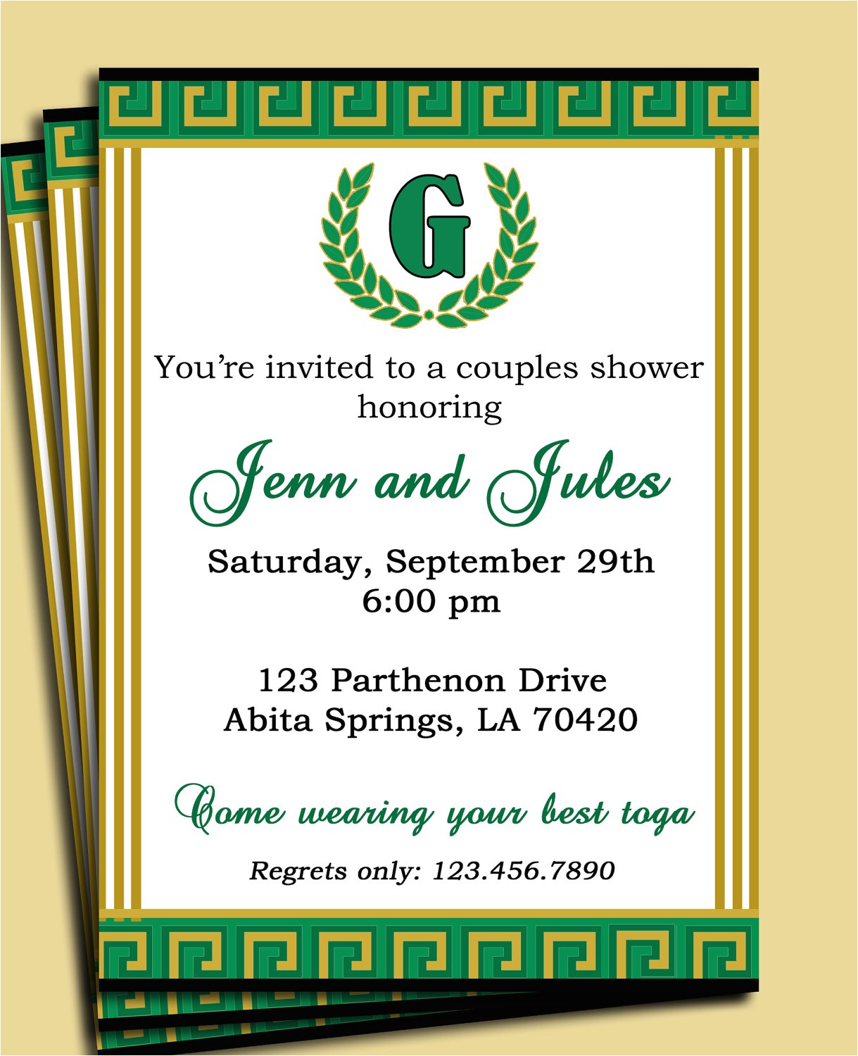 Toga Party Invitations Wording Laurel Leaf Invitation Pick Colors Customized for Your