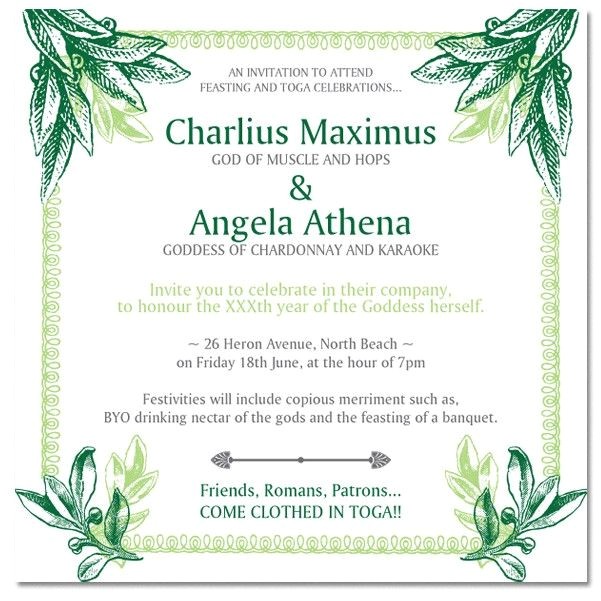 Toga Party Invitations Wording toga Party Birthday Invitations Invitations themed