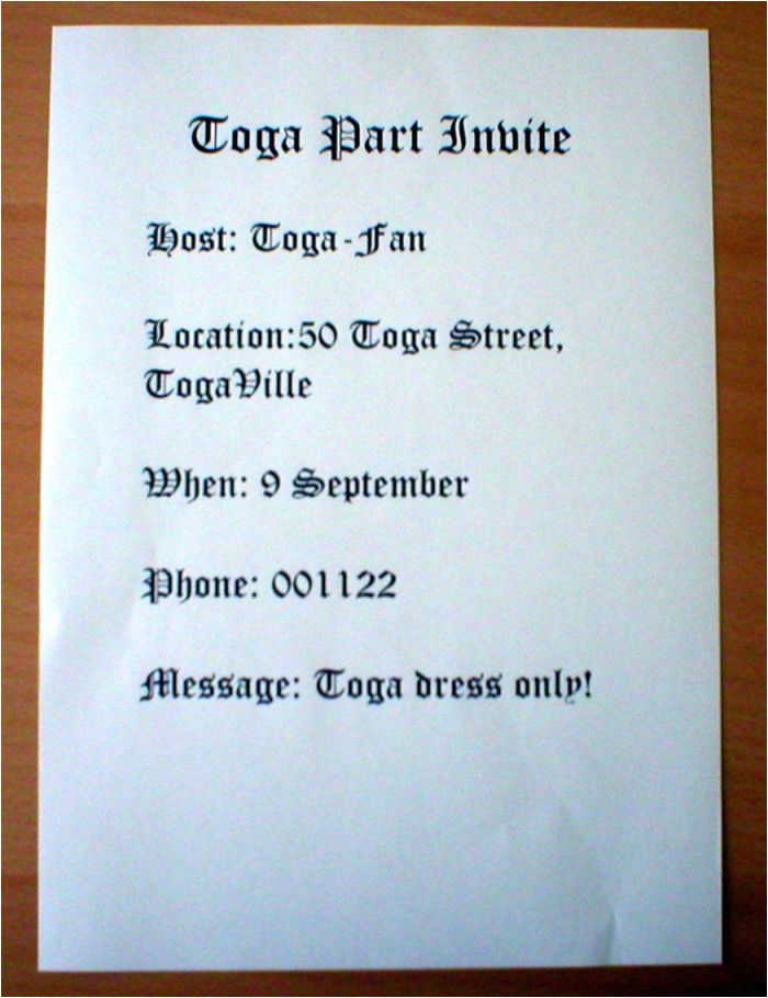 Toga Party Invitations Wording toga Party Invitations