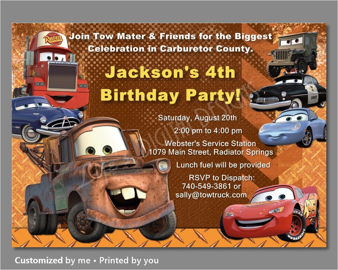 Tow Mater Birthday Invitations Cars Birthday Invitation Mater Invitations Disney Cars Tow Mater Birthday Invitations Cars Birthday Invitation Mater Invitations Disney Cars