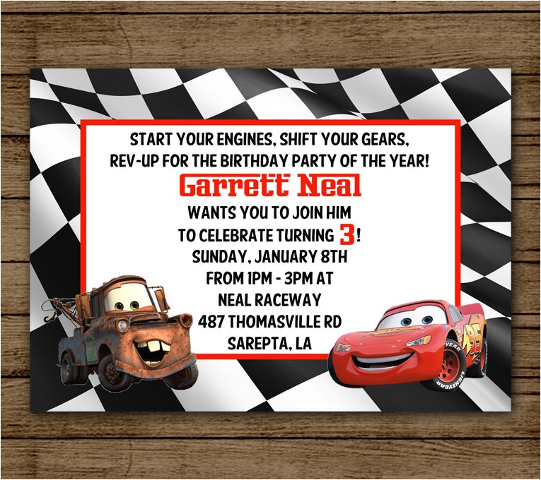 Tow Mater Birthday Invitations Cars Birthday Party Invitation Lightening Mcqueen by Tow Mater Birthday Invitations Cars Birthday Party Invitation Lightening Mcqueen by