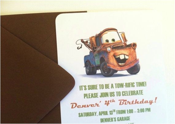 Tow Mater Birthday Invitations Cars tow Mater Inspired Birthday Party Invitation Jase Tow Mater Birthday Invitations Cars tow Mater Inspired Birthday Party Invitation Jase