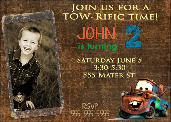 Tow Mater Birthday Invitations Disney Inspired Cars tow Mater Birthday Invitation Tow Mater Birthday Invitations Disney Inspired Cars tow Mater Birthday Invitation