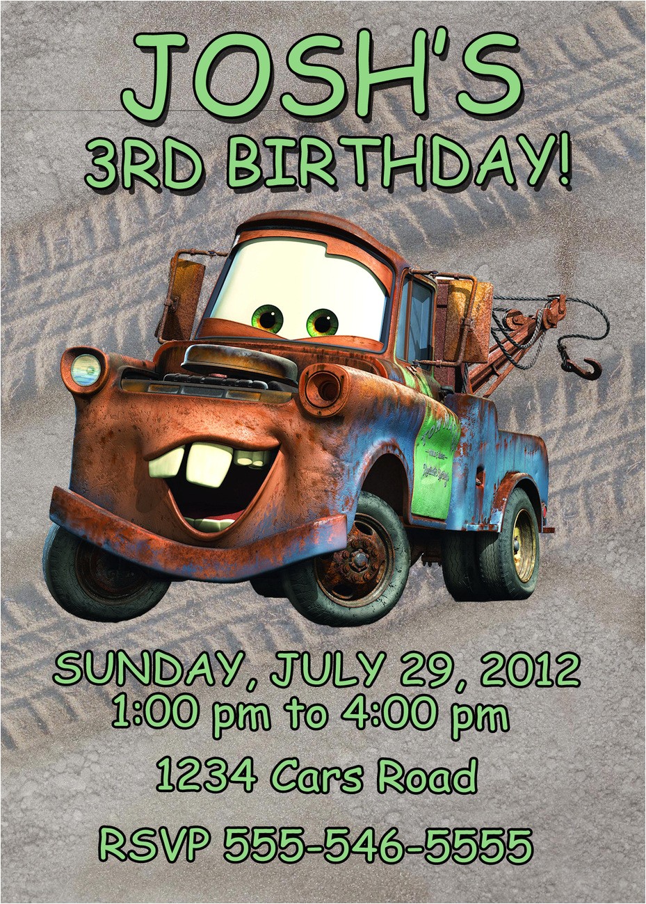 Tow Mater Birthday Invitations Personalized Cars tow Mater Birthday Invitation Digital Tow Mater Birthday Invitations Personalized Cars tow Mater Birthday Invitation Digital