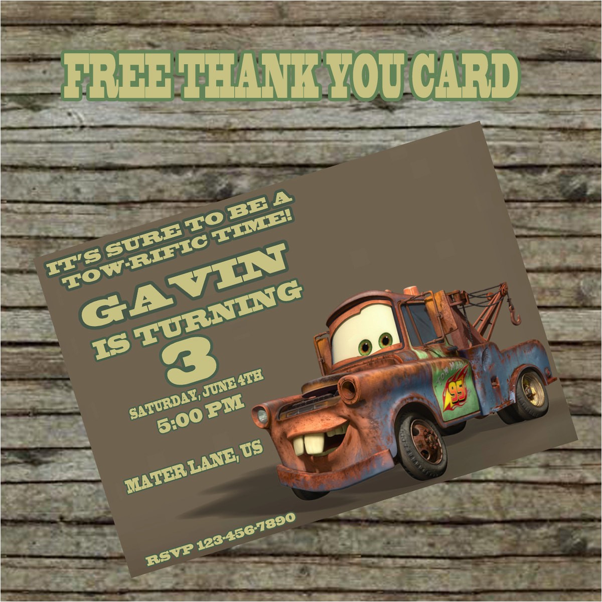 Tow Mater Birthday Invitations tow Mater Birthday Invitation Diy Custom order Tow Mater Birthday Invitations tow Mater Birthday Invitation Diy Custom order