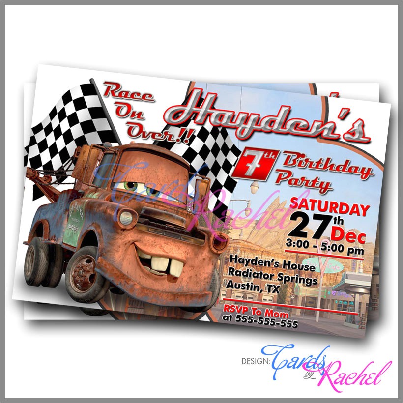 Tow Mater Birthday Invitations tow Mater Cars Movie Invitation Card by Cardsbyrachelzamora Tow Mater Birthday Invitations tow Mater Cars Movie Invitation Card by Cardsbyrachelzamora