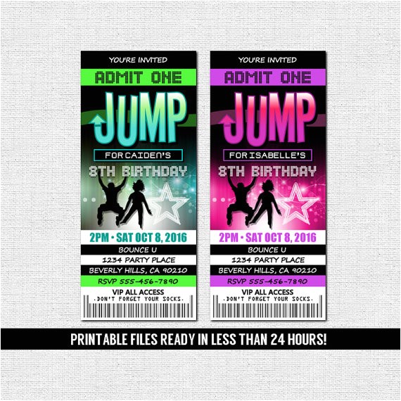 Trampoline Park Birthday Invitations Jump Ticket Invitations Bounce House Trampoline Park