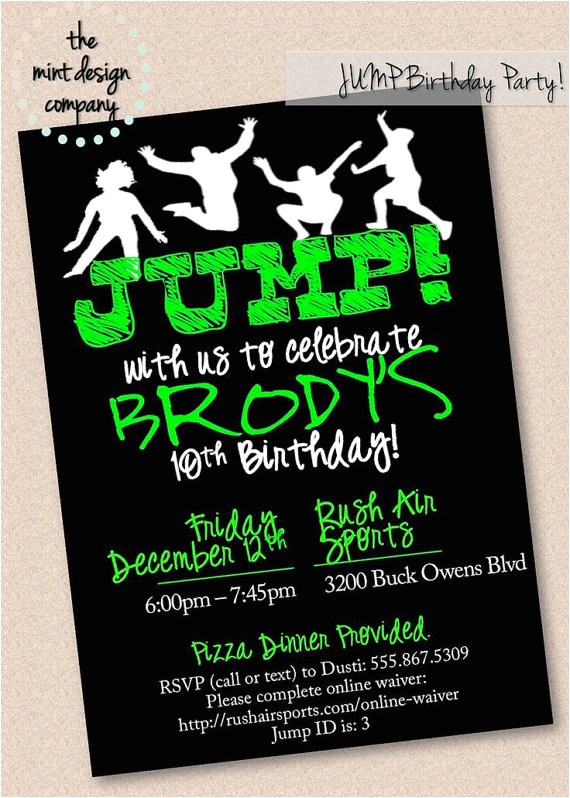 Trampoline Park Birthday Invitations Jump Trampoline Park Birthday Party Invitation Digital Design