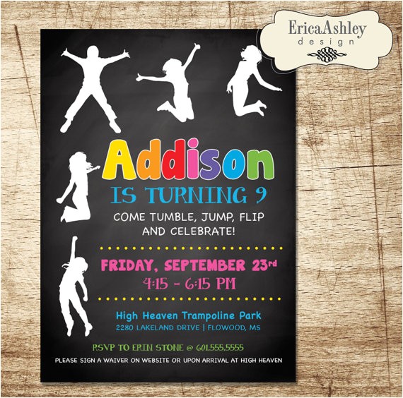 Trampoline Park Birthday Invitations Trampoline Park Birthday Invitation 5 X 7 Digital File