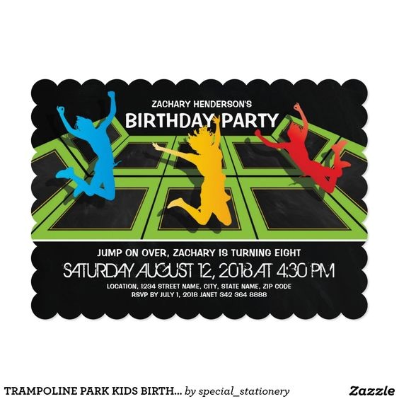 Trampoline Park Birthday Invitations Trampoline Park Kids Birthday Party Card