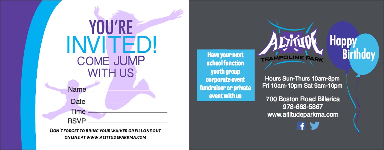Trampoline Park Birthday Party Invitations Trampoline Birthday Parties at Altitude Altitude