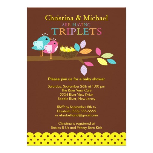Triplet Baby Shower Invitations Baby Birds Nest Triplets Baby Shower Invitations