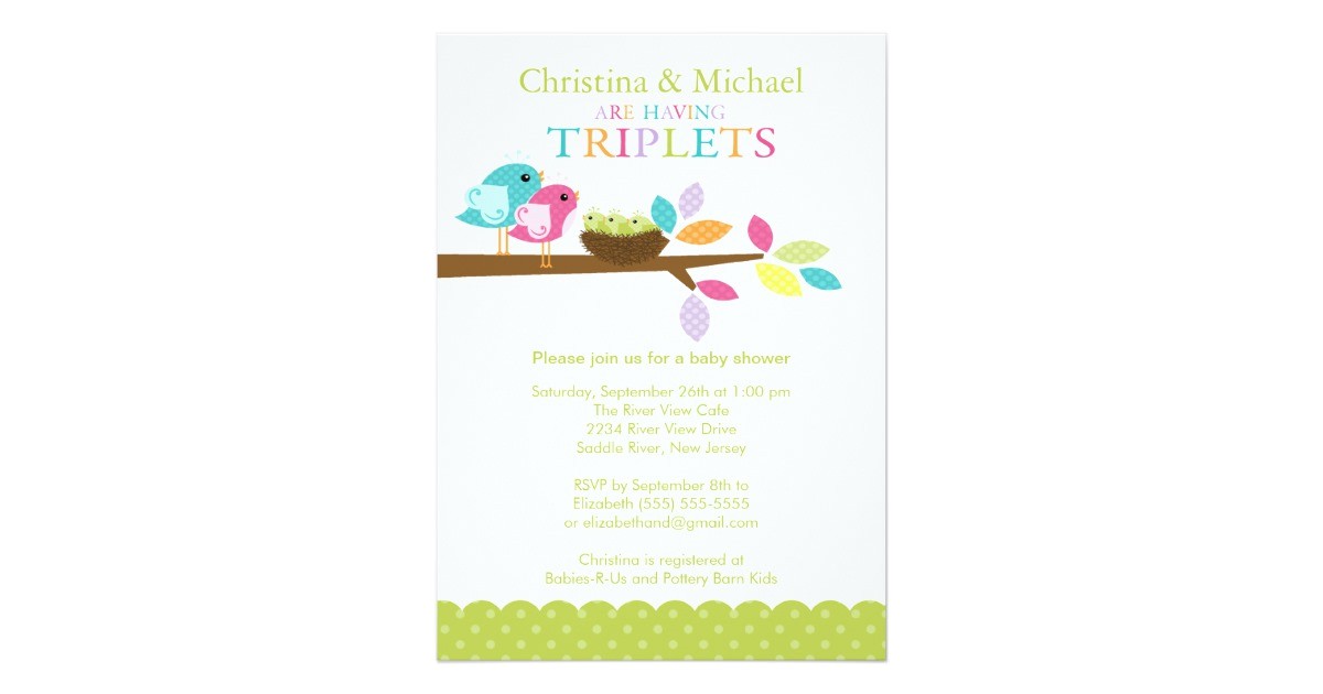 Triplet Baby Shower Invitations Baby Birds Nest Triplets Baby Shower Invitations