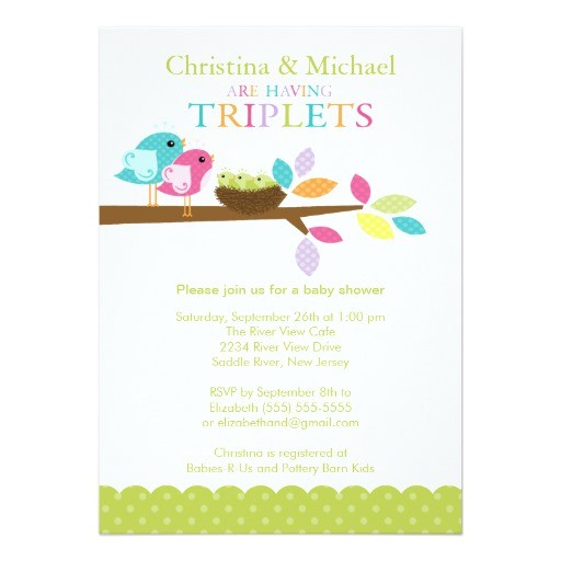 Triplet Baby Shower Invitations Baby Birds Nest Triplets Baby Shower Invitations