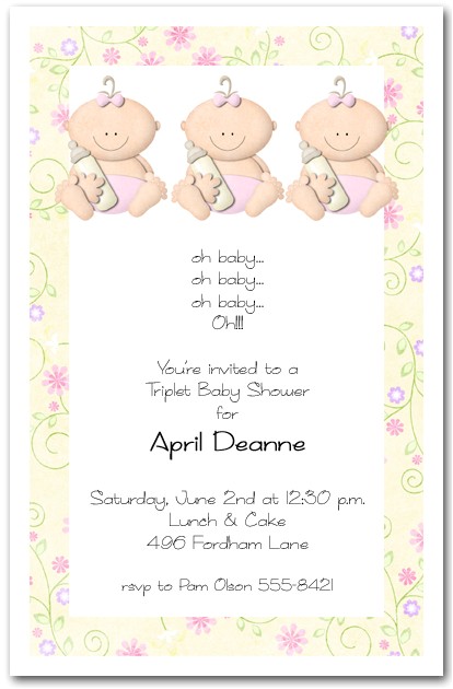 Triplet Baby Shower Invitations Babycakes Triplet Girl Baby Shower Invitation
