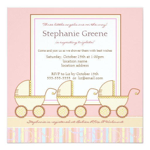 Triplet Baby Shower Invitations Trio Carriage Triplet Girl Baby Shower Invitation 5 25