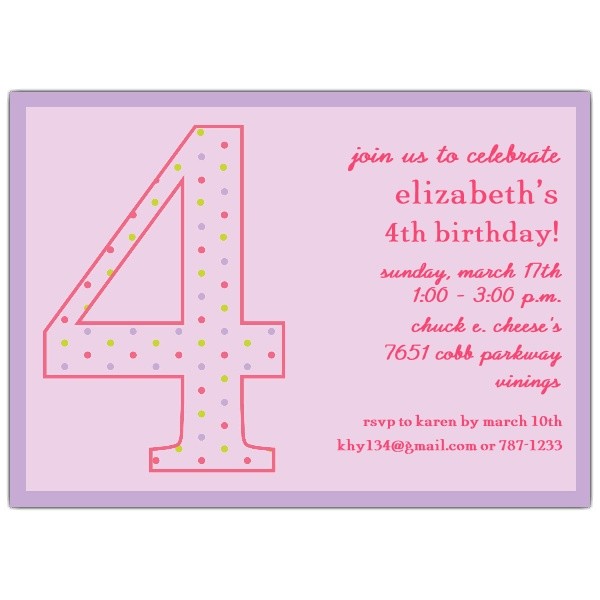 Turning 10 Birthday Invitation Wording 4th Birthday Girl Dots Invitations