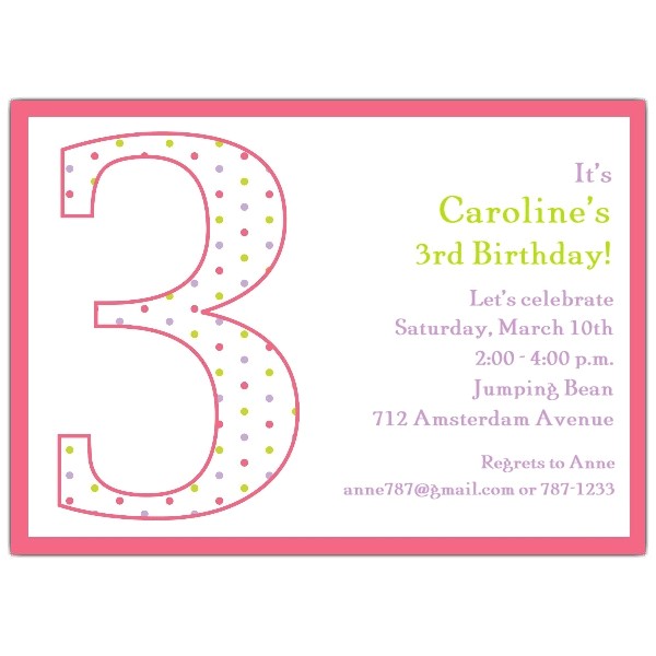Turning 3 Birthday Invitation Quotes 3rd Birthday Girl Dots Invitations Paperstyle