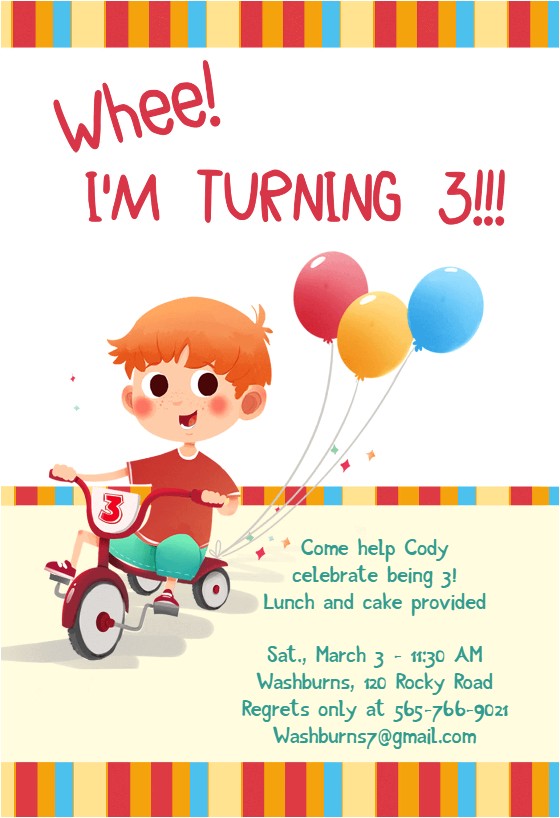 Turning 3 Birthday Invitation Quotes Whee I Am Turning 3 Free Birthday Invitation Template