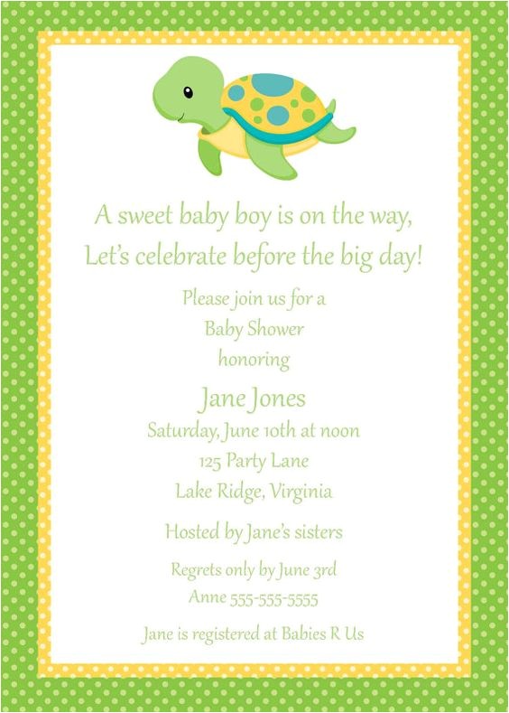 Turtle Invitations for Baby Shower Printable Turtle Baby Shower Invitation