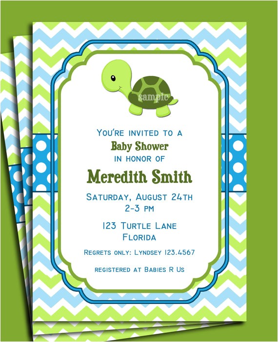 Turtle Invitations for Baby Shower Turtle Invitation Printable or Printed with Free Shipping
