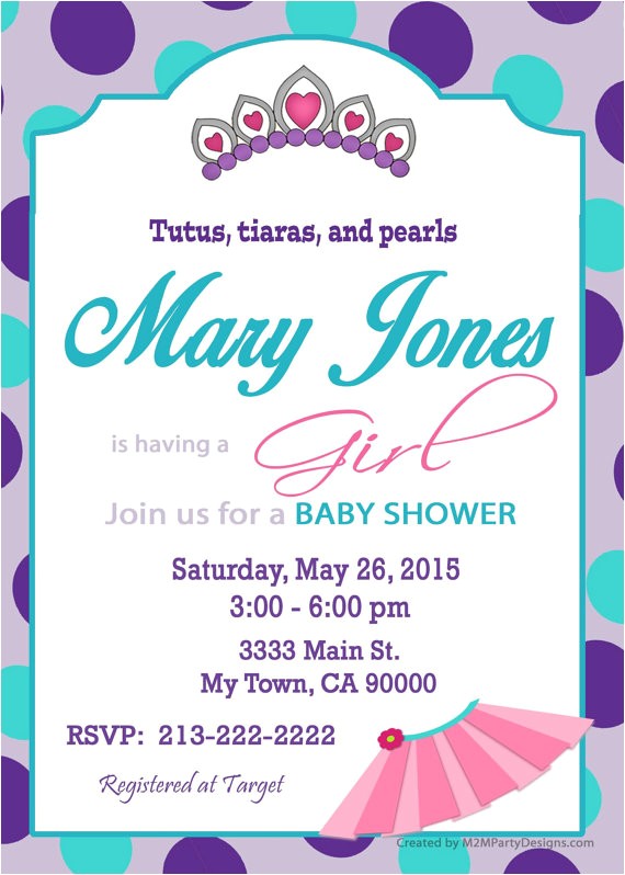 Tutu and Tiara Baby Shower Invitations Tutus and Tiaras Baby Shower Invitation Purple and Teal Diy