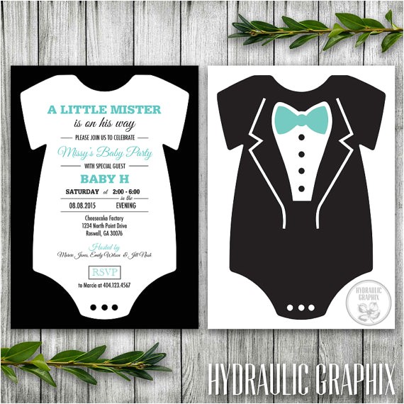 Tuxedo Onesie Baby Shower Invitations Baby Bodysuit Shower Invitation Little Mister Baby