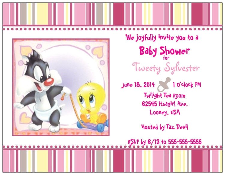 Tweety Bird Baby Shower Invitations Custom Baby Tweety Bird & Sylvester Girl Shower