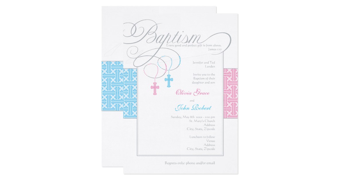 Twin Boy and Girl Baptism Invitations Boy and Girl Twins Baptism Invitation