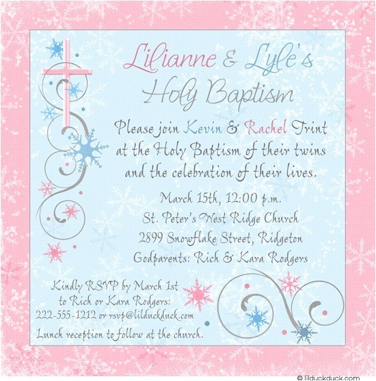 Twin Boy and Girl Baptism Invitations Chic Winter Baptism Invitation Snowflake Cross event