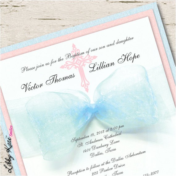Twin Boy and Girl Baptism Invitations Twin Baptism Invitation Christening Boy and Girl