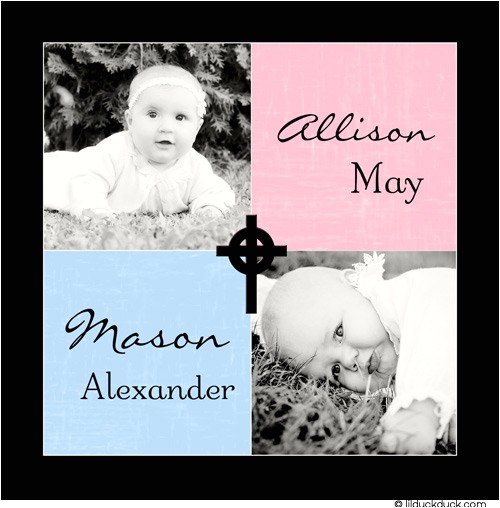 Twin Boy and Girl Baptism Invitations Twin Boy and Girl Square Christening Invitation Cross S
