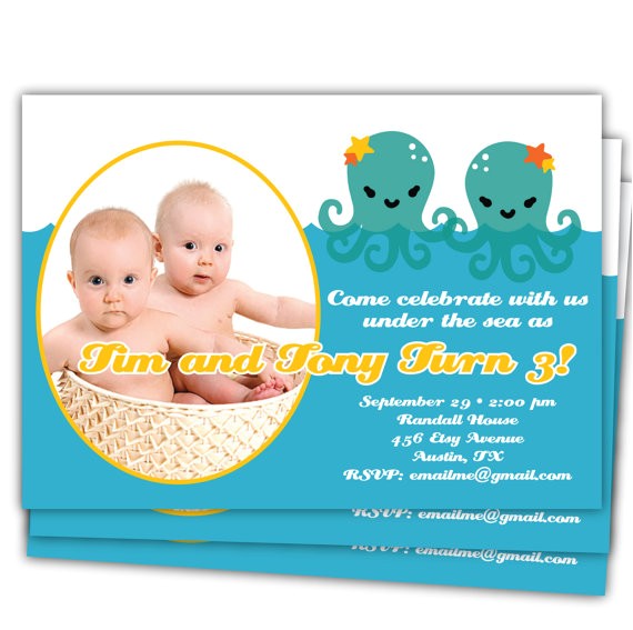Twins 2nd Birthday Invitation Wording Items Similar to Twins Under the Sea Birthday 1st 2nd