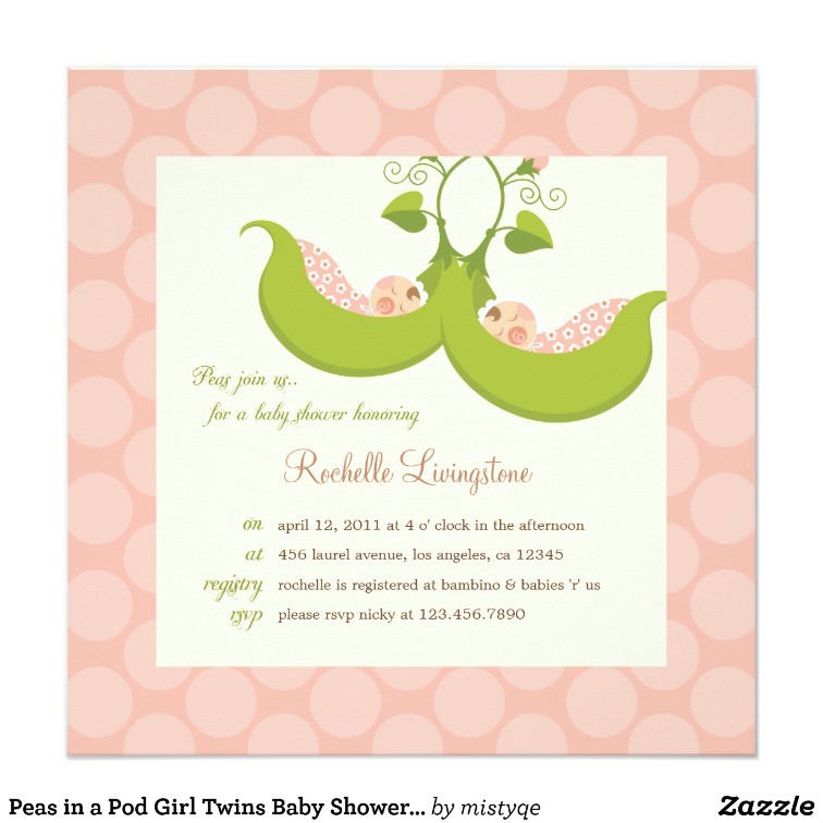 Two Peas In A Pod Baby Shower Invitations for Twins Peas In A Pod Girl Twins Baby Shower Invitation
