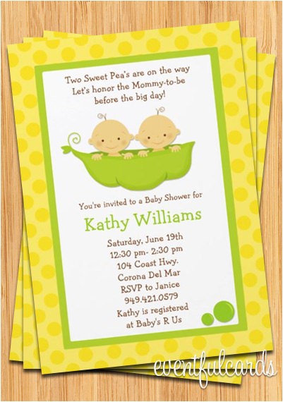 Two Peas In A Pod Baby Shower Invitations for Twins Twins Baby Shower Invitation Two Peas In A Pod by