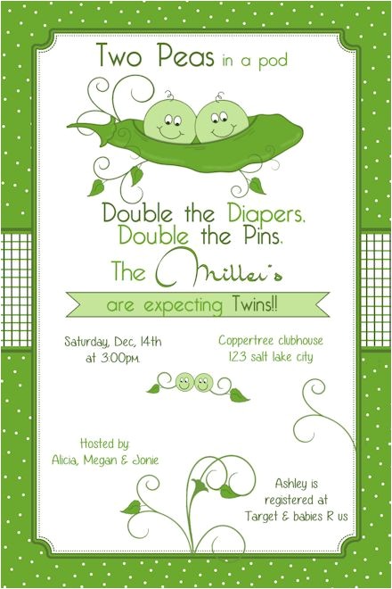 Two Peas In A Pod Baby Shower Invitations for Twins Two Peas In A Pod Baby Shower Invitation Printable