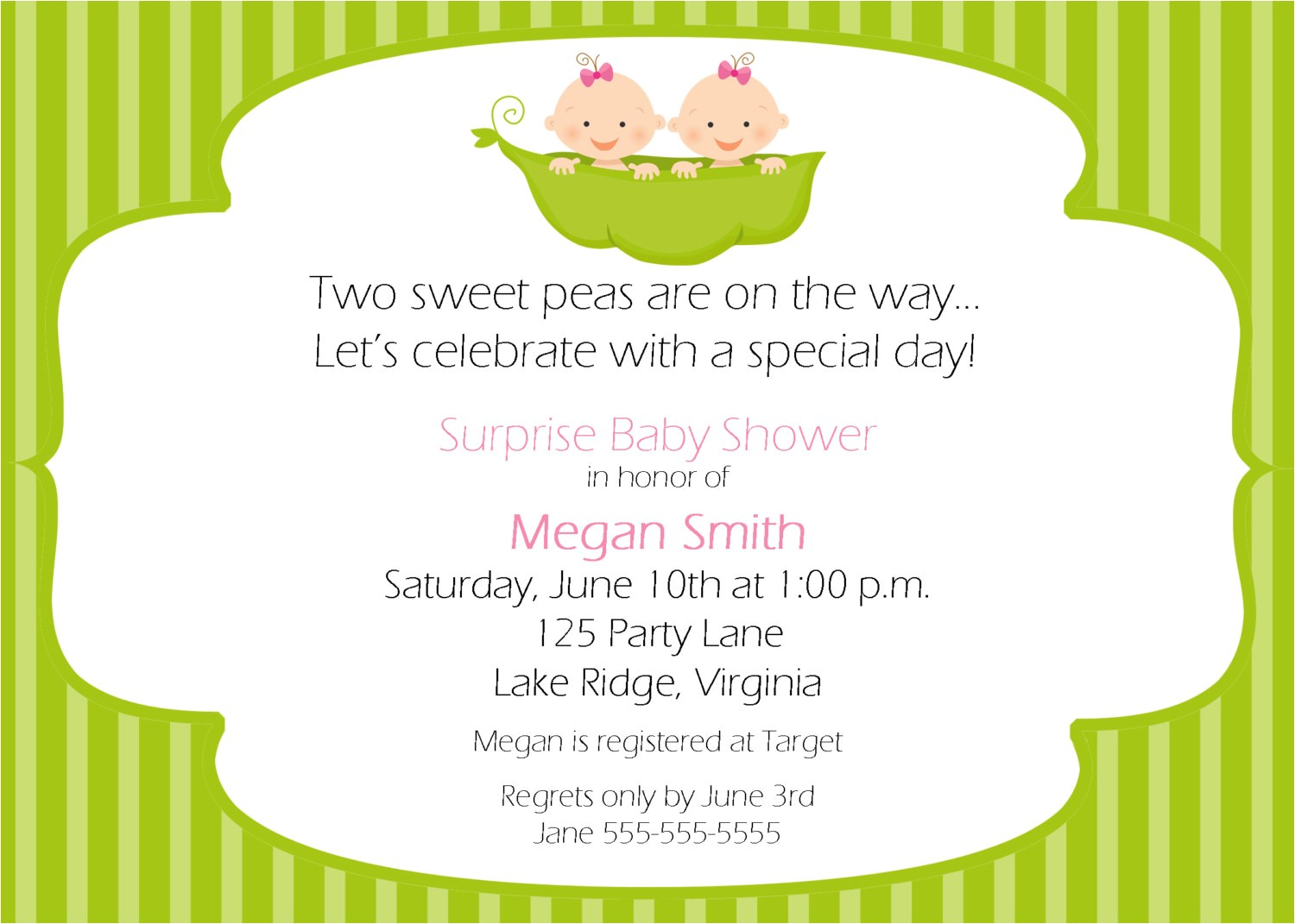 Two Peas In A Pod Baby Shower Invitations for Twins Two Peas In A Pod Baby Shower theme Ideas for Twin