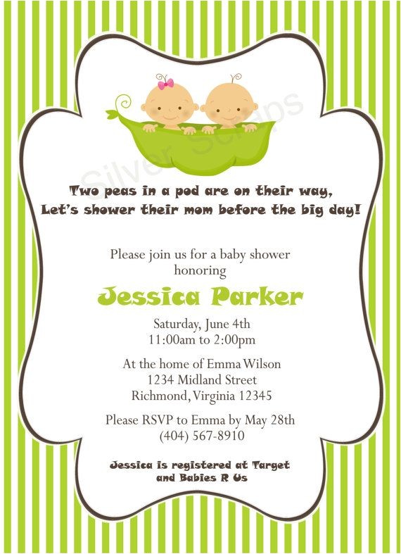 Two Peas In A Pod Baby Shower Invitations for Twins Two Peas In A Pod Custom Baby Shower Invitation Uni