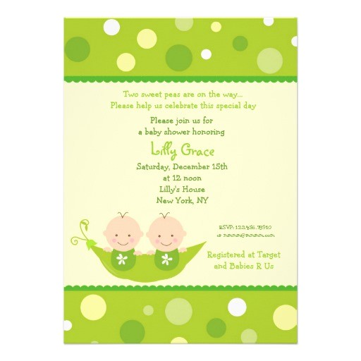 Two Peas In A Pod Baby Shower Invitations for Twins Two Peas In A Pod Twins Baby Shower Invitations