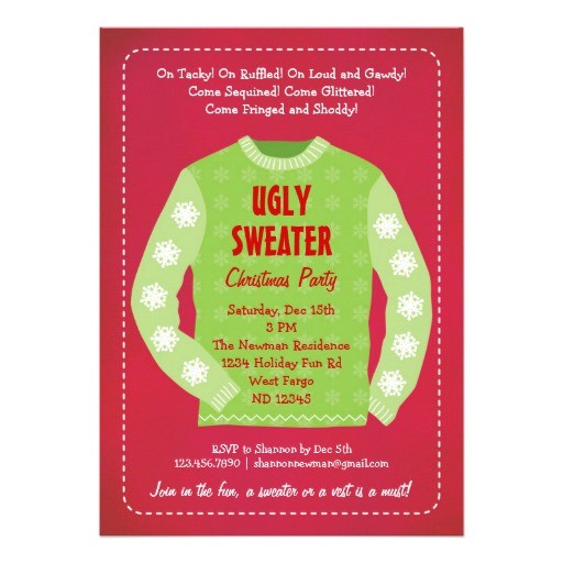 Ugly Sweater Party Invites Wording Ugly Sweater Holiday Party Invitation 5" X 7" Invitation
