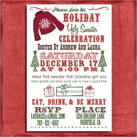 Ugly Xmas Sweater Party Invites Holiday Christmas Ugly Sweater Party Invitation 4×6