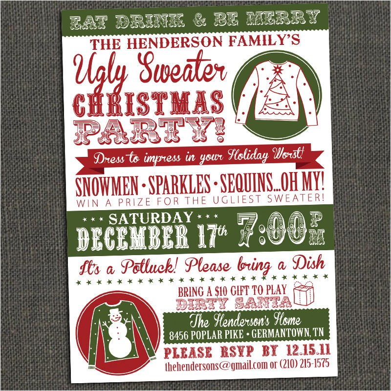 Ugly Xmas Sweater Party Invites Ugly Sweater Party Invitations