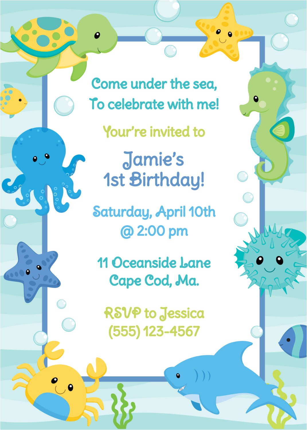 Under the Sea Birthday Invitations Free Printable Under the Sea Birthday Invitation Boy by Anchorbluedesign