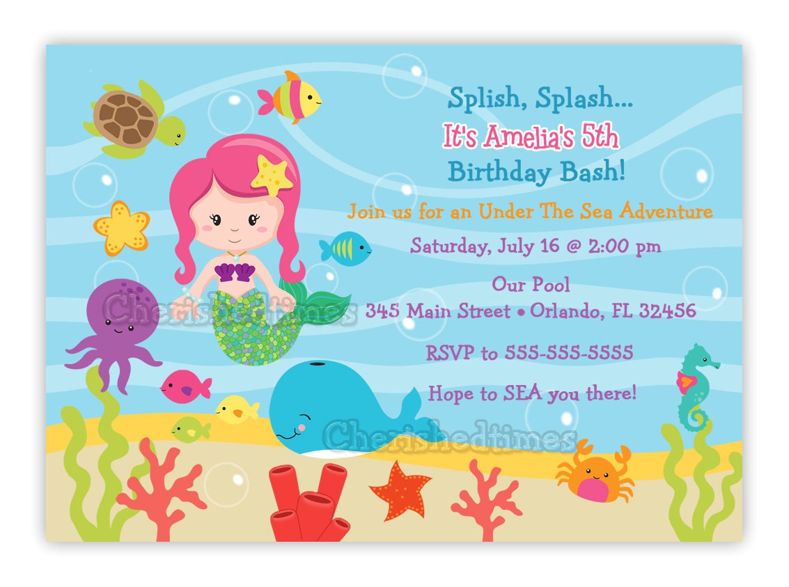 Under the Sea Birthday Invitations Free Printable Under the Sea Birthday Invitation Choose Mermaid You Print