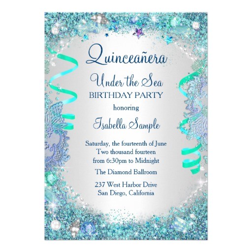 Under the Sea Quinceanera Invitations Blue Under the Sea Quinceanera 15th Birthday Party Card