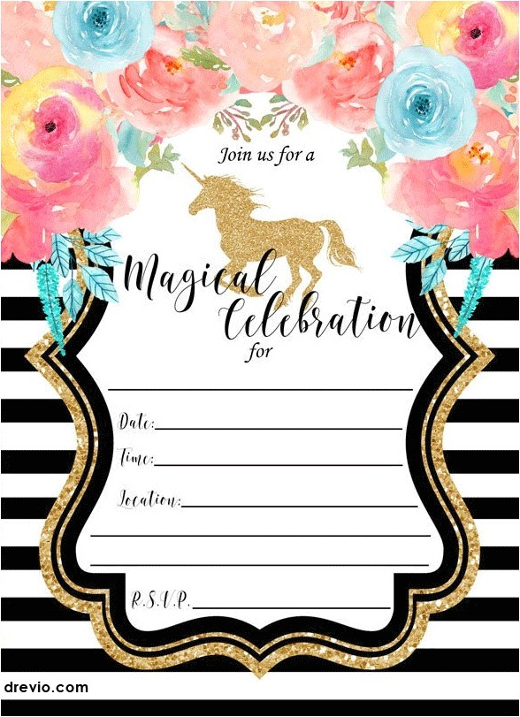 Unicorn Birthday Invitation Templates Free Printable Golden Unicorn Birthday Invitation Template