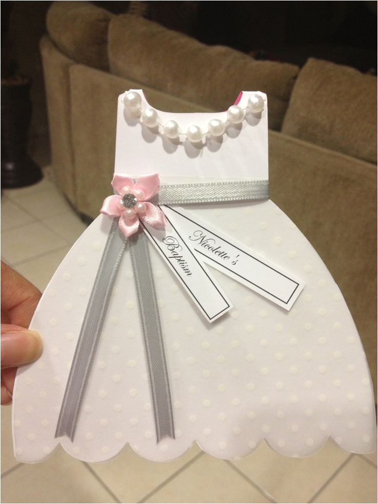 Unique Baptismal Invitation for Baby Girl Baptism Christening Gown Dress Cutout Invitation Inquire