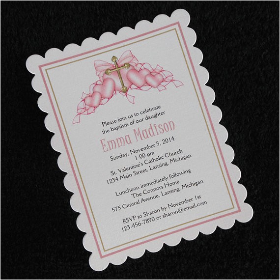 Unique Baptismal Invitation Personalized Baptism Christening Invitations Pink Hearts with